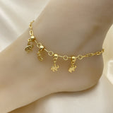 Oro Laminado Charm Anklet , Gold Filled Style Elephant and Paperclip Design, Polished, Golden Finish