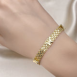 Oro Laminado Fancy Bracelet, Gold Filled Style Butterfly and Bismark Design, Polished, Golden Finish