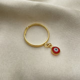 Oro Laminado Elegant Ring, Gold Filled Style Evil Eye Design, with Garnet Crystal, Polished, Golden Finish