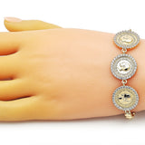 Oro Laminado Fancy Bracelet, Gold Filled Style with White Micro Pave, Polished, Golden Finish