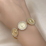 Oro Laminado Fancy Bracelet, Gold Filled Style with White Micro Pave, Polished, Golden Finish