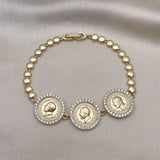Oro Laminado Fancy Bracelet, Gold Filled Style with White Micro Pave, Polished, Golden Finish