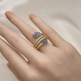 Oro Laminado Multi Stone Ring, Gold Filled Style Hand of God Design, with Sapphire Blue and White Micro Pave, Polished, Golden Finish