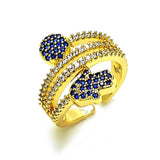 Oro Laminado Multi Stone Ring, Gold Filled Style Hand of God Design, with Sapphire Blue and White Micro Pave, Polished, Golden Finish