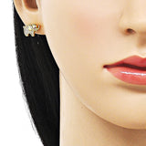 Oro Laminado Stud Earring, Gold Filled Style Elephant Design, with White and Ruby Micro Pave, Polished, Golden Finish