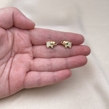 Oro Laminado Stud Earring, Gold Filled Style Elephant Design, with White and Ruby Micro Pave, Polished, Golden Finish