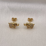 Oro Laminado Stud Earring, Gold Filled Style Elephant Design, with White and Ruby Micro Pave, Polished, Golden Finish