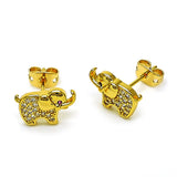 Oro Laminado Stud Earring, Gold Filled Style Elephant Design, with White and Ruby Micro Pave, Polished, Golden Finish