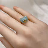 Oro Laminado Multi Stone Ring, Gold Filled Style Teddy Bear Design, with Turquoise and Black Micro Pave, Polished, Golden Finish