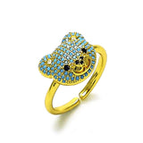 Oro Laminado Multi Stone Ring, Gold Filled Style Teddy Bear Design, with Turquoise and Black Micro Pave, Polished, Golden Finish