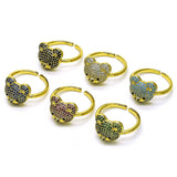 Oro Laminado Multi Stone Ring, Gold Filled Style Teddy Bear Design, with Turquoise and Black Micro Pave, Polished, Golden Finish
