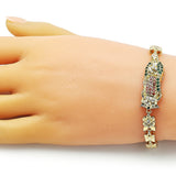 Oro Laminado Solid Bracelet, Gold Filled Style Guadalupe and Flower Design, with Multicolor Cubic Zirconia, Polished, Golden Finish