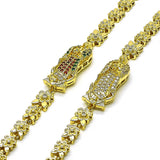 Oro Laminado Solid Bracelet, Gold Filled Style Guadalupe and Flower Design, with Multicolor Cubic Zirconia, Polished, Golden Finish