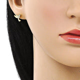 Oro Laminado Stud Earring, Gold Filled Style Bird Design, with White and Ruby Micro Pave, Polished, Golden Finish