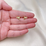 Oro Laminado Stud Earring, Gold Filled Style Bird Design, with White and Ruby Micro Pave, Polished, Golden Finish