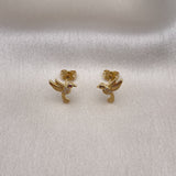 Oro Laminado Stud Earring, Gold Filled Style Bird Design, with White and Ruby Micro Pave, Polished, Golden Finish