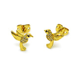 Oro Laminado Stud Earring, Gold Filled Style Bird Design, with White and Ruby Micro Pave, Polished, Golden Finish