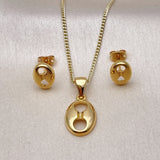 Oro Laminado Earring and Pendant Adult Set, Gold Filled Style Puff Mariner Design, Polished, Golden Finish