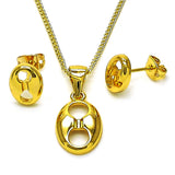 Oro Laminado Earring and Pendant Adult Set, Gold Filled Style Puff Mariner Design, Polished, Golden Finish