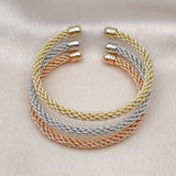 Oro Laminado Trio Bangle, Gold Filled Style Twist and Rope Design, Polished, Tricolor