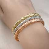 Oro Laminado Trio Bangle, Gold Filled Style Twist Design, Polished, Tricolor