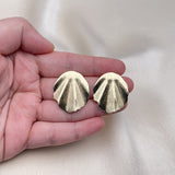 Oro Laminado Stud Earring, Gold Filled Style Leaf Design, Brushed Finish, Golden Finish