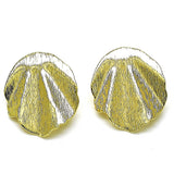 Oro Laminado Stud Earring, Gold Filled Style Leaf Design, Brushed Finish, Golden Finish