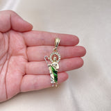 Oro Laminado Religious Pendant, Gold Filled Style San Judas Design, with White Crystal, Diamond Cutting Finish, Tricolor