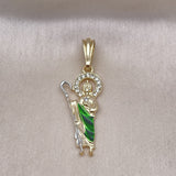 Oro Laminado Religious Pendant, Gold Filled Style San Judas Design, with White Crystal, Diamond Cutting Finish, Tricolor