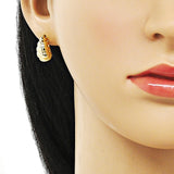 Oro Laminado Stud Earring, Gold Filled Style Teardrop Design, Diamond Cutting Finish, Golden Finish