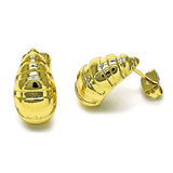 Oro Laminado Stud Earring, Gold Filled Style Teardrop Design, Diamond Cutting Finish, Golden Finish