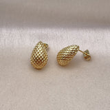 Oro Laminado Stud Earring, Gold Filled Style Teardrop Design, Diamond Cutting Finish, Golden Finish