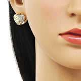 Oro Laminado Huggie Hoop, Gold Filled Style Heart Design, with White Micro Pave, Polished, Golden Finish