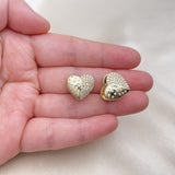 Oro Laminado Huggie Hoop, Gold Filled Style Heart Design, with White Micro Pave, Polished, Golden Finish
