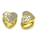 Oro Laminado Huggie Hoop, Gold Filled Style Heart Design, with White Micro Pave, Polished, Golden Finish