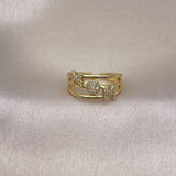 Oro Laminado Multi Stone Ring, Gold Filled Style Mom Design, with White Micro Pave, Polished, Golden Finish