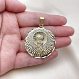 Oro Laminado Religious Pendant, Gold Filled Style San Judas Design, Diamond Cutting Finish, Golden Finish