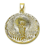 Oro Laminado Religious Pendant, Gold Filled Style San Judas Design, Diamond Cutting Finish, Golden Finish