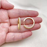 Oro Laminado Huggie Hoop, Gold Filled Style with White Cubic Zirconia, Polished, Golden Finish