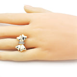 Oro Laminado Multi Stone Ring, Gold Filled Style Bow Design, with White Cubic Zirconia, Polished, Golden Finish