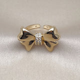 Oro Laminado Multi Stone Ring, Gold Filled Style Bow Design, with White Cubic Zirconia, Polished, Golden Finish
