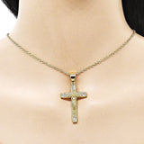 Oro Laminado Religious Pendant, Gold Filled Style Cross and Crucifix Design, with White Micro Pave, Polished, Golden Finish