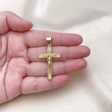 Oro Laminado Religious Pendant, Gold Filled Style Cross and Crucifix Design, with White Micro Pave, Polished, Golden Finish