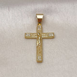 Oro Laminado Religious Pendant, Gold Filled Style Cross and Crucifix Design, with White Micro Pave, Polished, Golden Finish