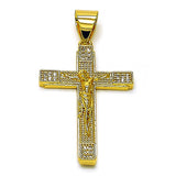 Oro Laminado Religious Pendant, Gold Filled Style Cross and Crucifix Design, with White Micro Pave, Polished, Golden Finish