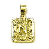 Oro Laminado Fancy Pendant, Gold Filled Style Initials Design, Diamond Cutting Finish, Golden Finish