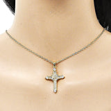 Oro Laminado Religious Pendant, Gold Filled Style Cross and Baguette Design, with White Cubic Zirconia, Polished, Golden Finish
