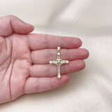 Oro Laminado Religious Pendant, Gold Filled Style Cross and Baguette Design, with White Cubic Zirconia, Polished, Golden Finish