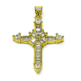 Oro Laminado Religious Pendant, Gold Filled Style Cross and Baguette Design, with White Cubic Zirconia, Polished, Golden Finish