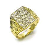 Oro Laminado Mens Ring, Gold Filled Style Diamond Cutting Finish, Golden Finish